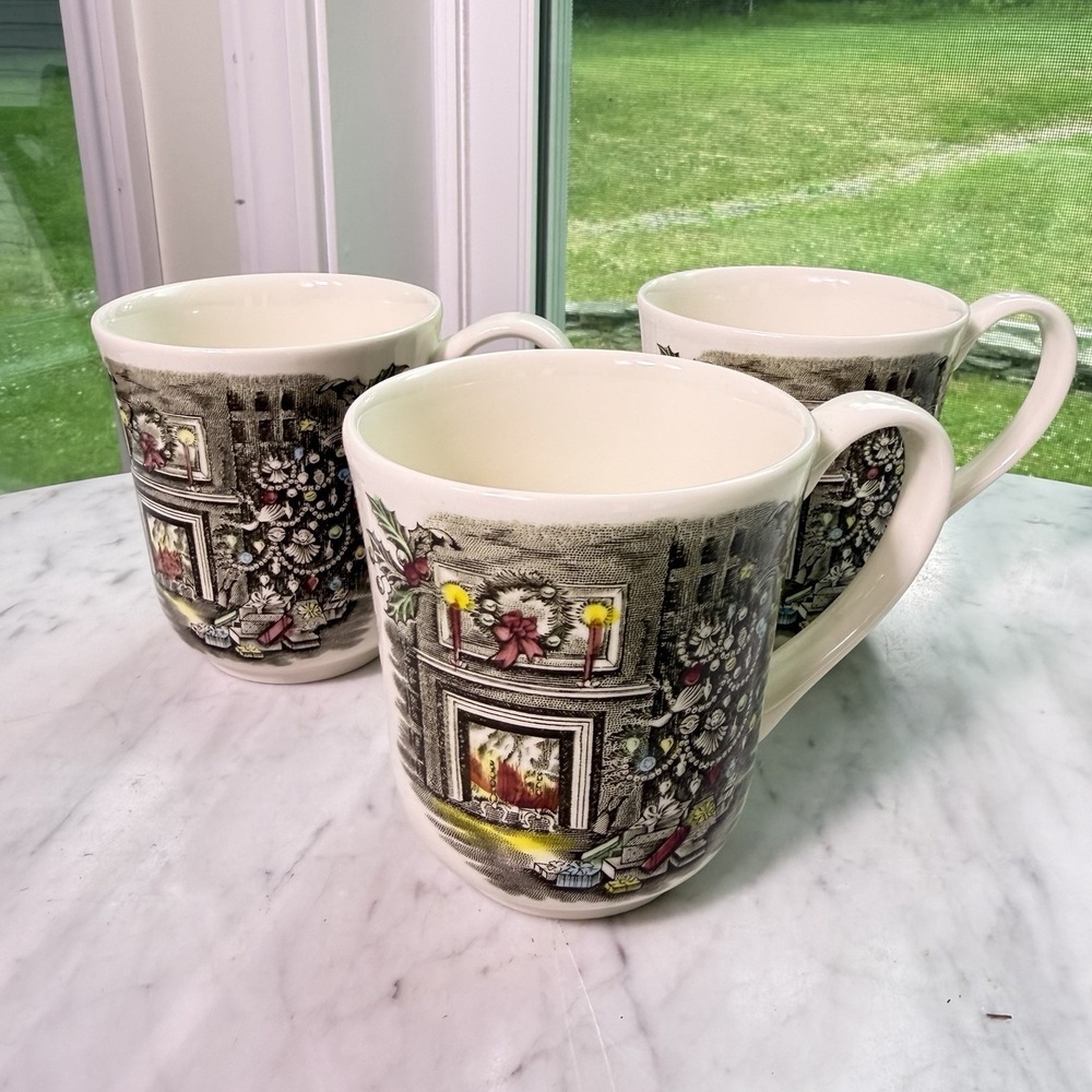 Set Of 3 VTG 50s-70s Johnson Brothers Merry Christmas Mugs England Hand Engraved